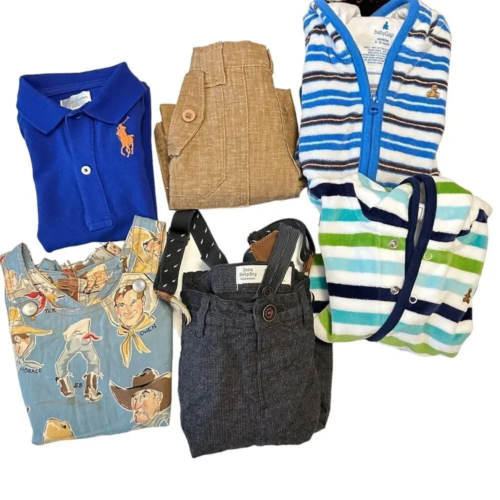 Baby Boy 6‎ Piece Bundle of Clothing 6-12 Months Pajamas Overalls